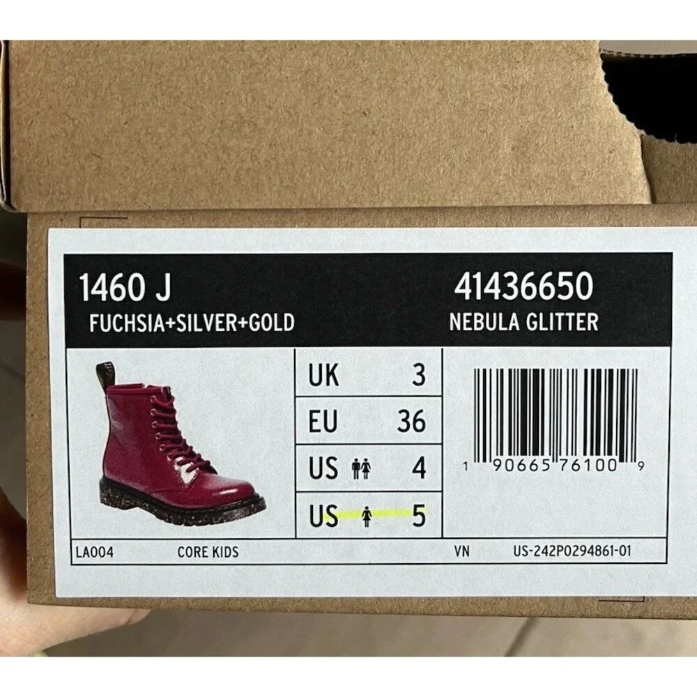 New Dr Marten Airwair Glitter Pink Fuchsia Big Girls Boots 1460 Sz Us 4 Uk 3